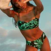 Halo Lalita Bandeau Bikini Top In Watercolour Green Leaf