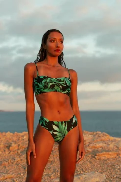 Halo Lalita Bandeau Bikini Top In Watercolour Green Leaf