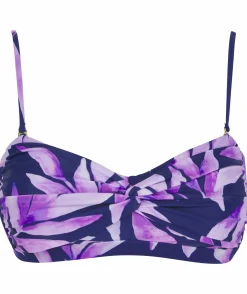 Halo Lalita Bandeau Bikini Top In Watercolour Purple Leaf