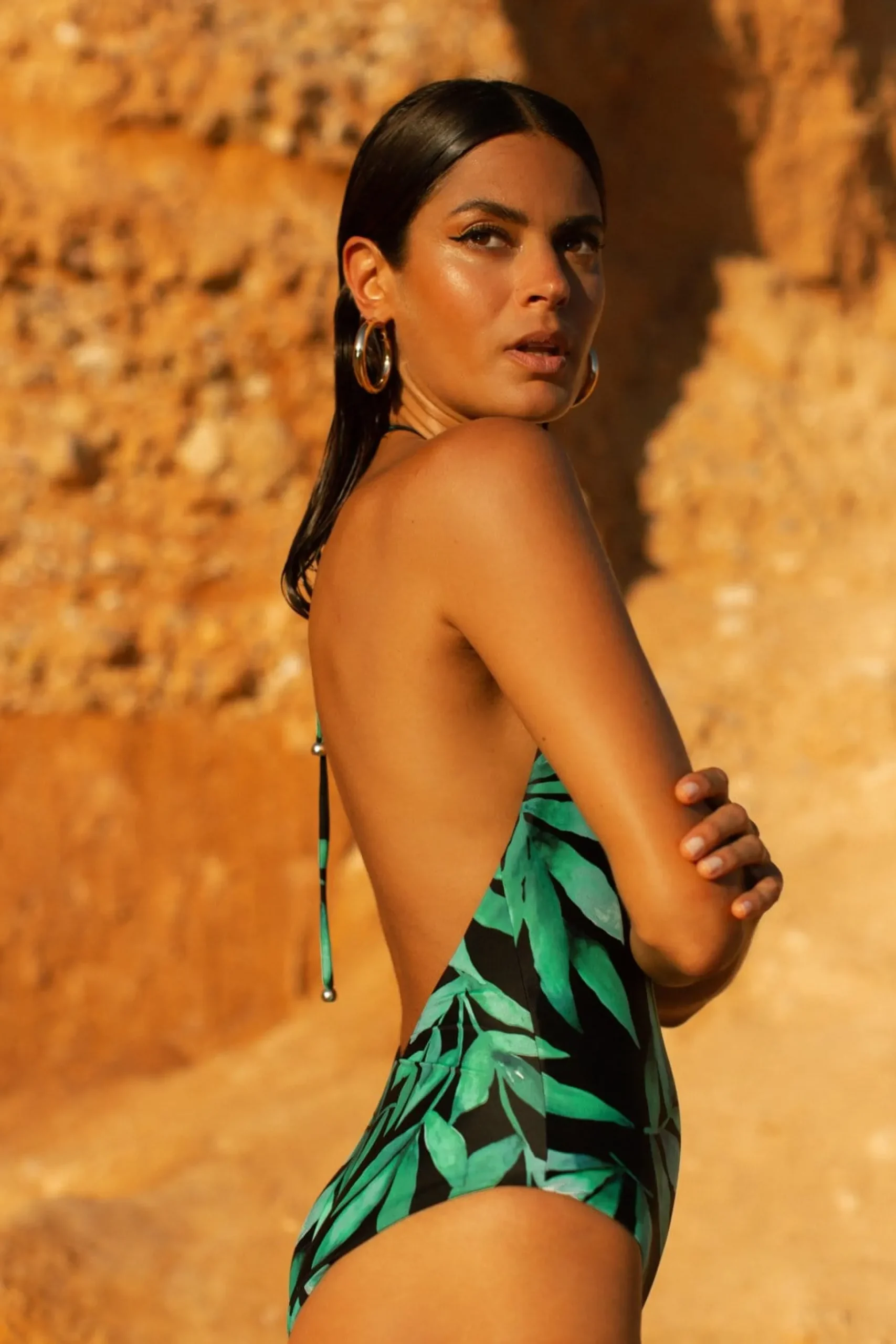 Halo Molokai Halter Neck Swimsuit In Watercolour Green Leaf