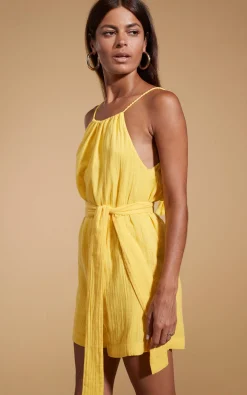 Halo Papillon Halter Neck Playsuit In Primrose Yellow