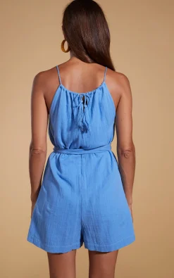 Halo Papillon Halter Neck Playsuit In Sky Blue