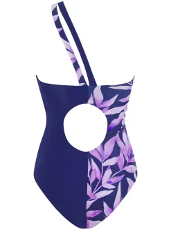 Halo Portinax Swimsuit In Watercolour Purple Leaf & Navy