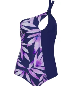 Halo Portinax Swimsuit In Watercolour Purple Leaf & Navy