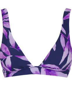 Halo Tamika Bikini Top In Watercolour Purple Leaf