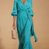 Havannah Maxi Wrap Dress In Abstract Pink On Sea Green