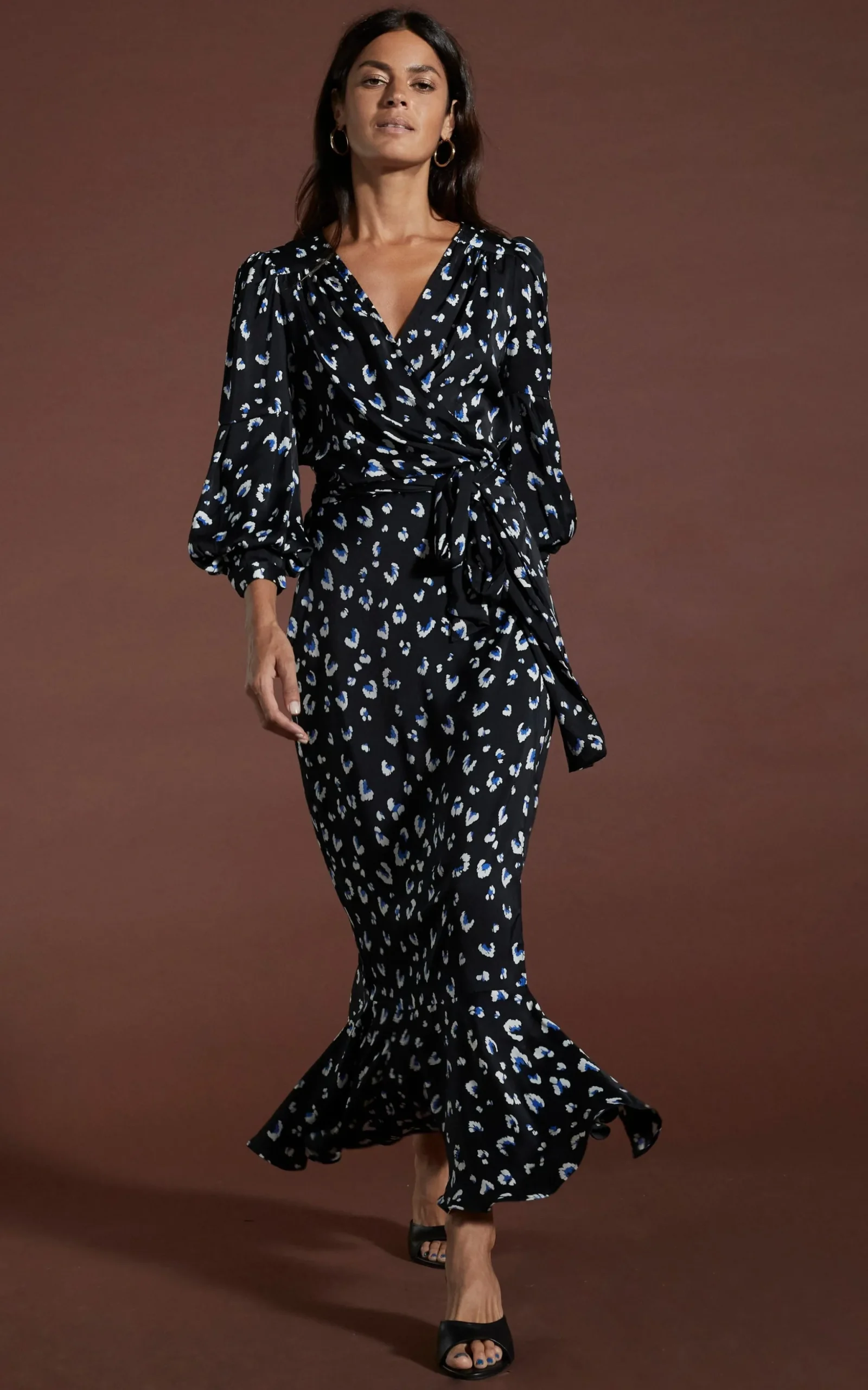 Havannah Maxi Wrap Dress In Abstract White On Black Leopard