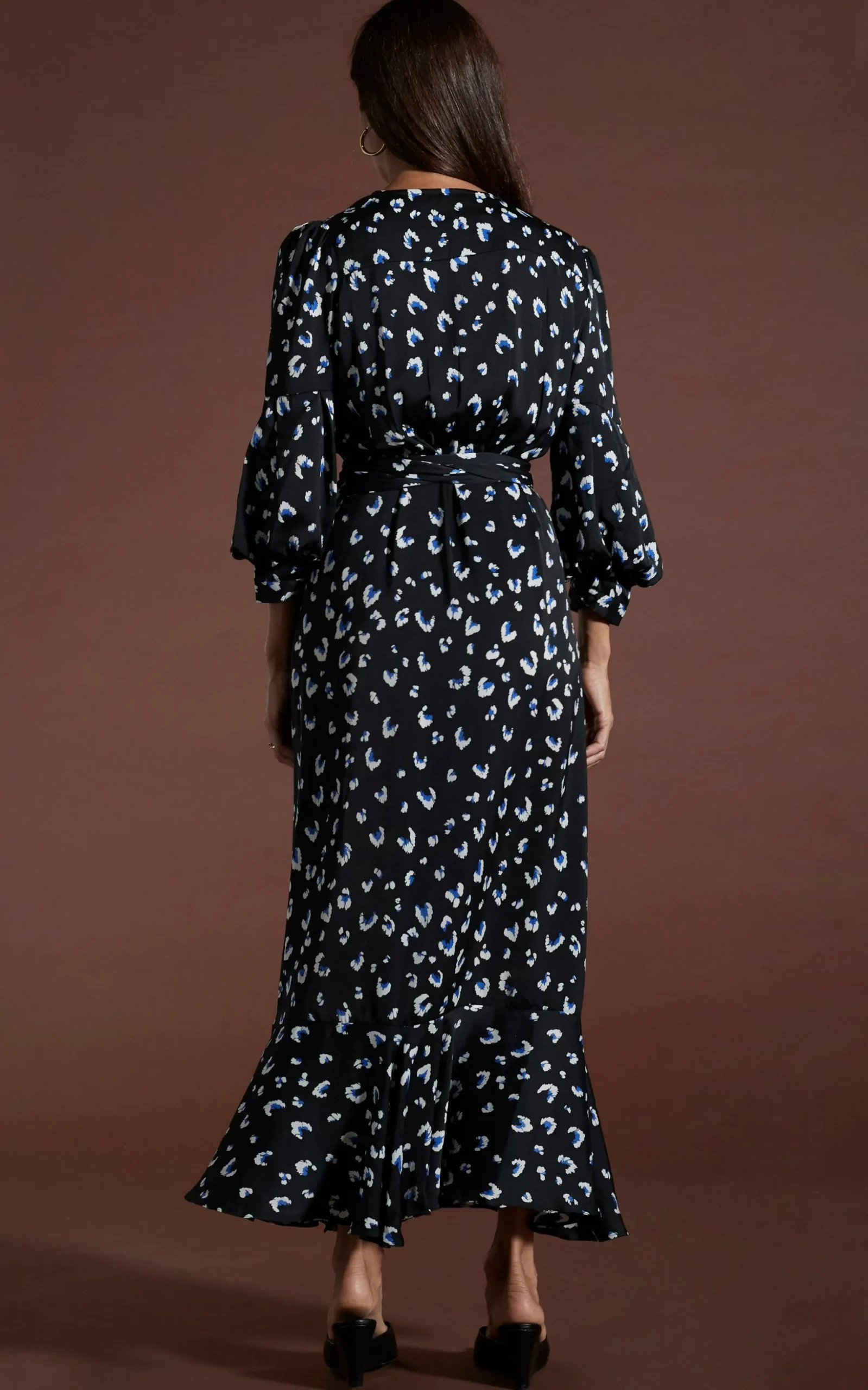 Havannah Maxi Wrap Dress In Abstract White On Black Leopard