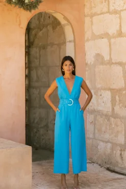 Indy Linen Jumpsuit In Blue-Reversible