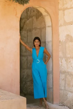 Indy Linen Jumpsuit In Blue-Reversible