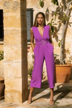 Indy Linen Jumpsuit In Purple-Reversible