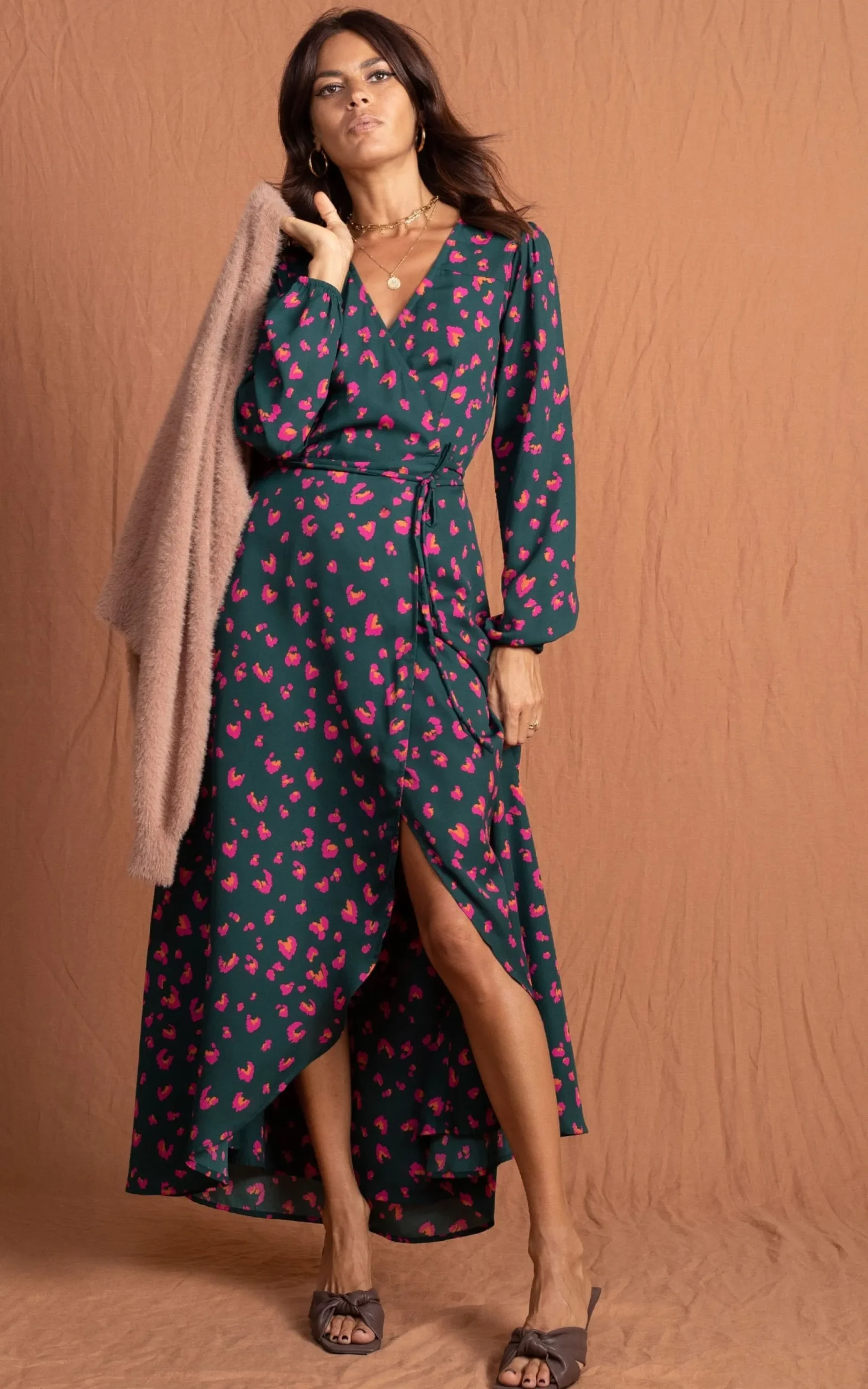 Jagger Maxi Dress In Abstract Pink On Green