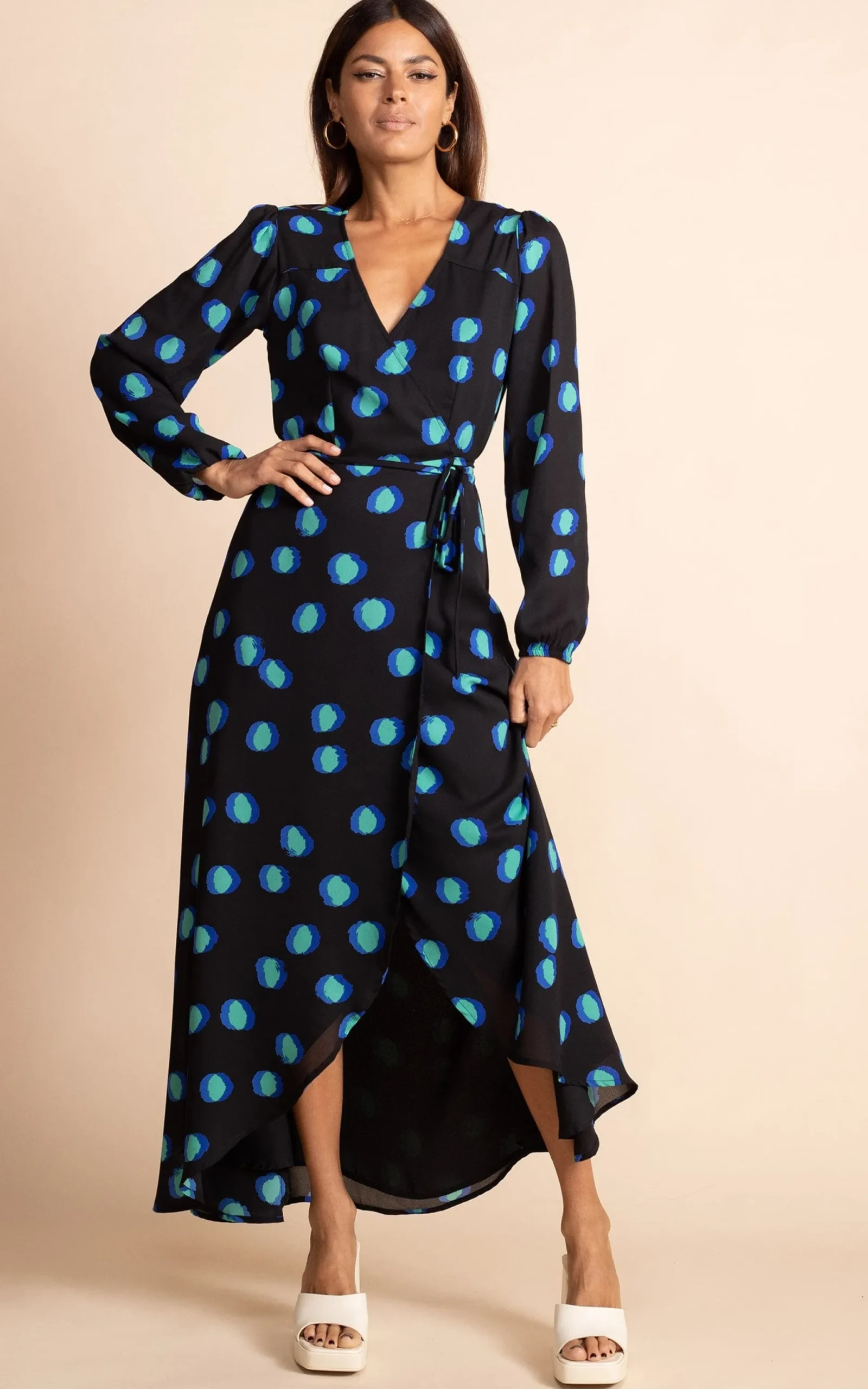 Jagger Maxi Dress In Polka Dot Blue On Black