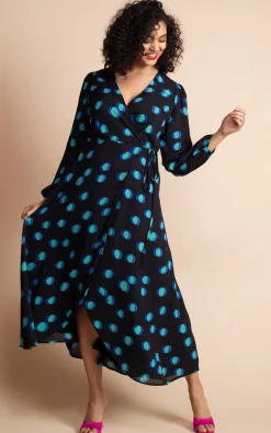 Jagger Maxi Dress In Polka Dot Blue On Black