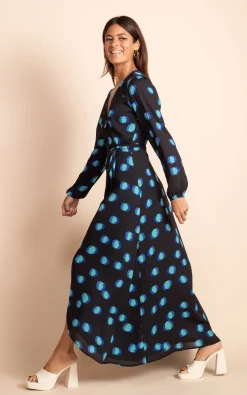 Jagger Maxi Dress In Polka Dot Blue On Black