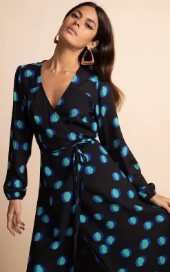 Jagger Maxi Dress In Polka Dot Blue On Black