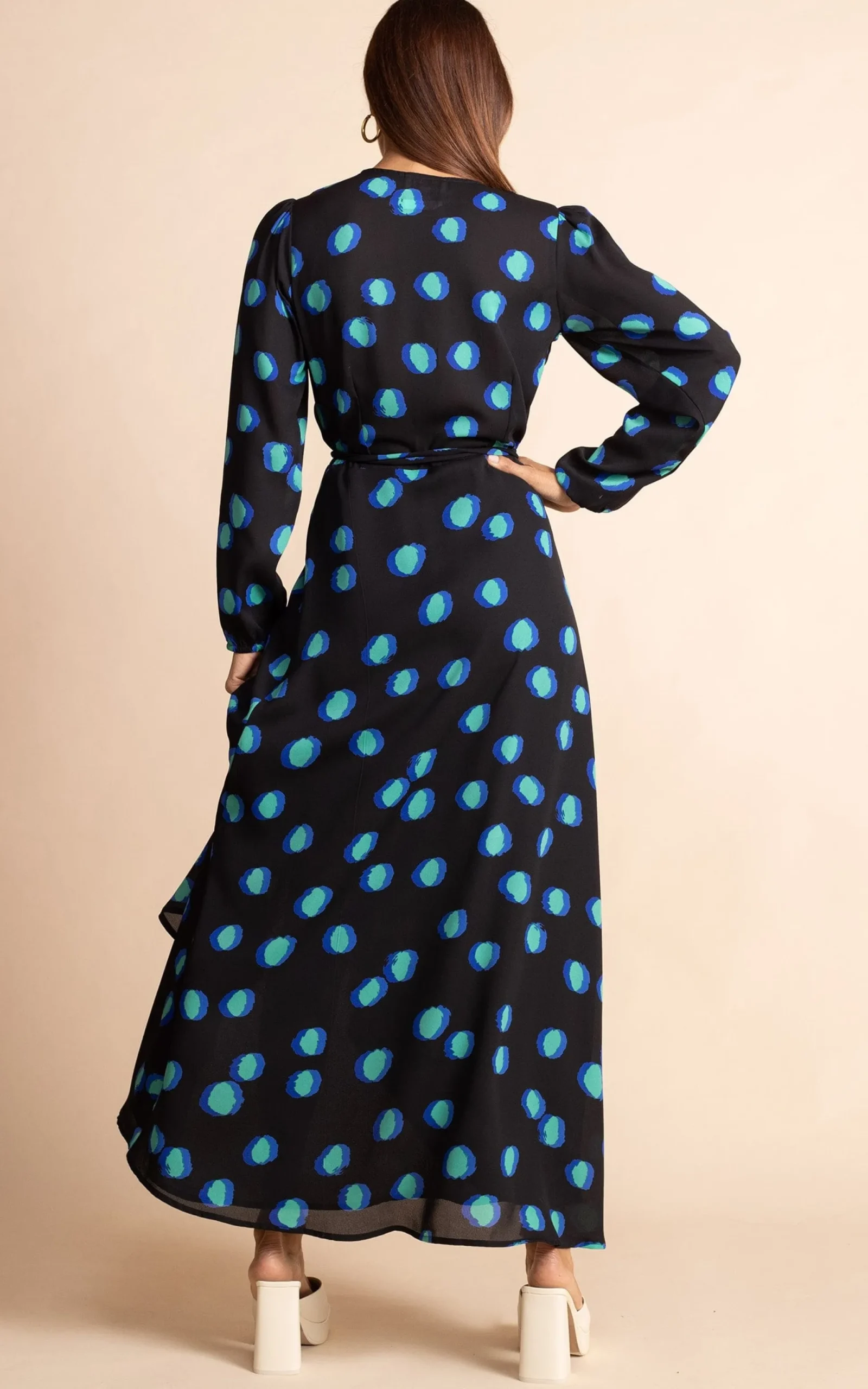 Jagger Maxi Dress In Polka Dot Blue On Black