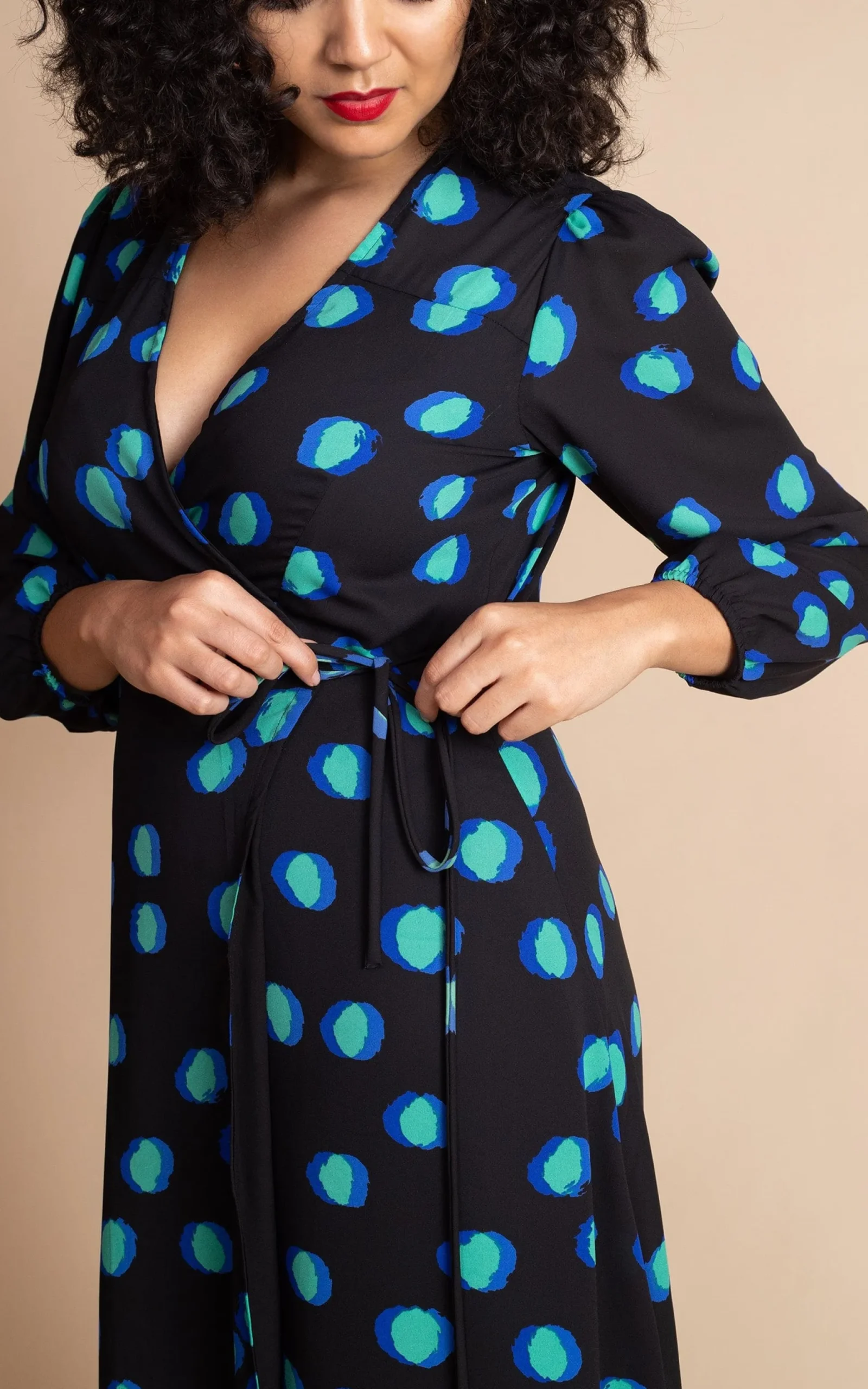 Jagger Maxi Dress In Polka Dot Blue On Black