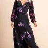 Jagger Maxi Wrap Dress In Pink Daisy On Black Mix