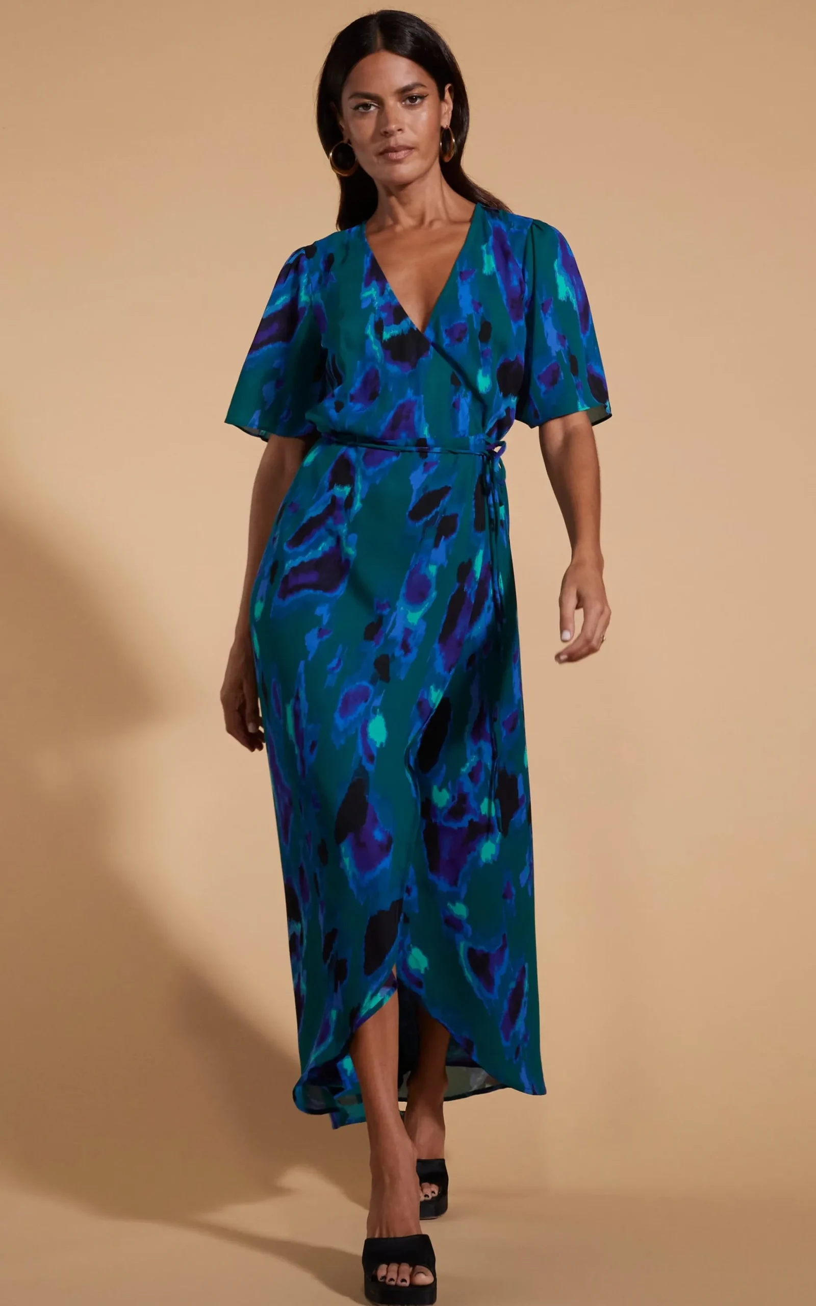 Jenna Maxi Dress In Abstract Camo Blue On Green
