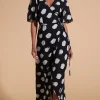Jenna Maxi Dress In White On Black Dot