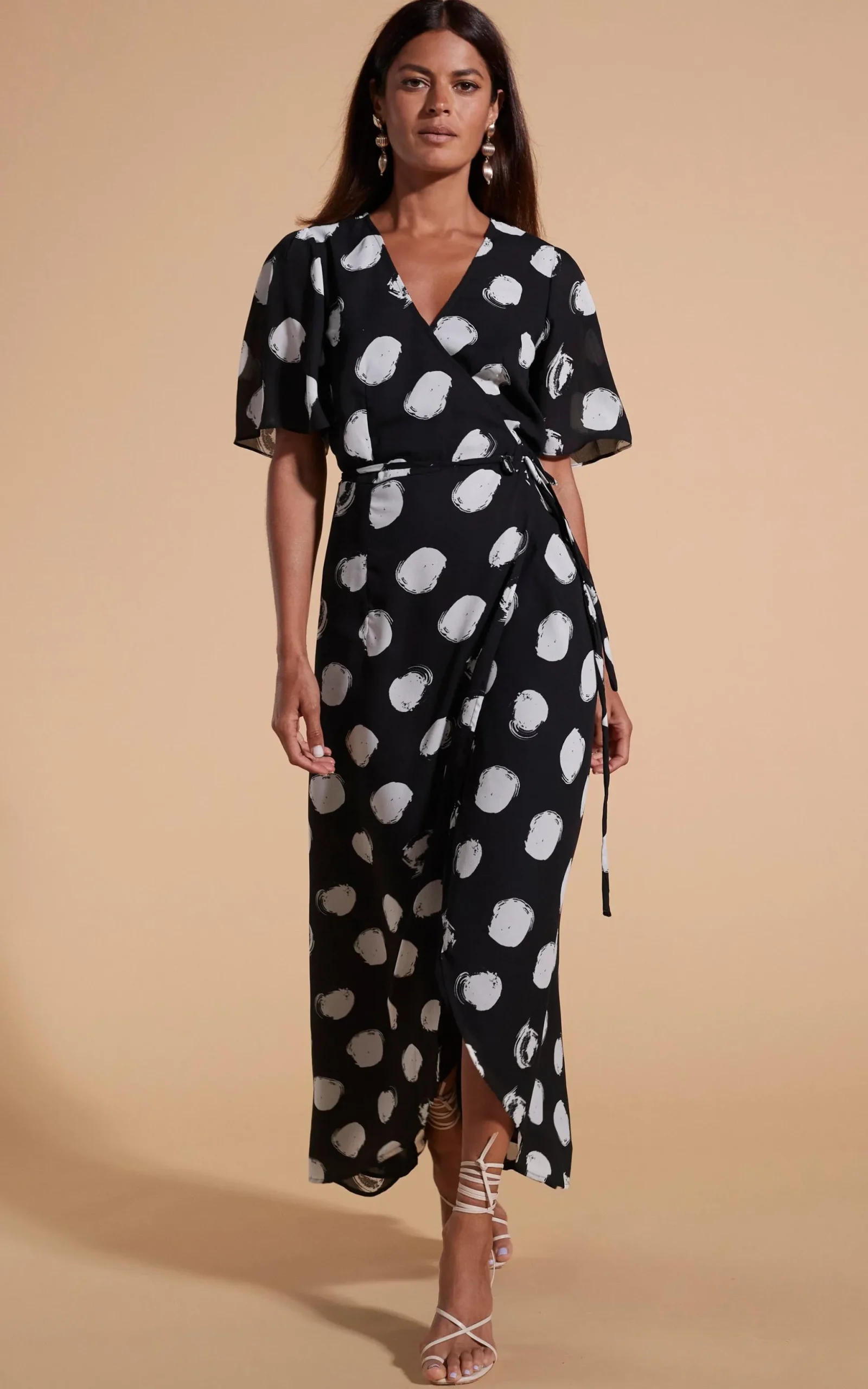 Jenna Maxi Dress In White On Black Dot