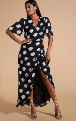 Jenna Maxi Dress In White On Black Dot