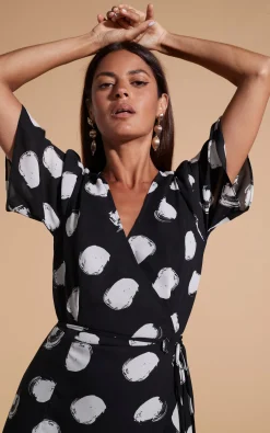 Jenna Maxi Dress In White On Black Dot
