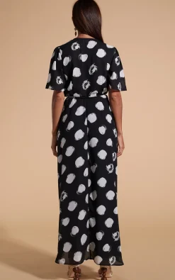 Jenna Maxi Dress In White On Black Dot