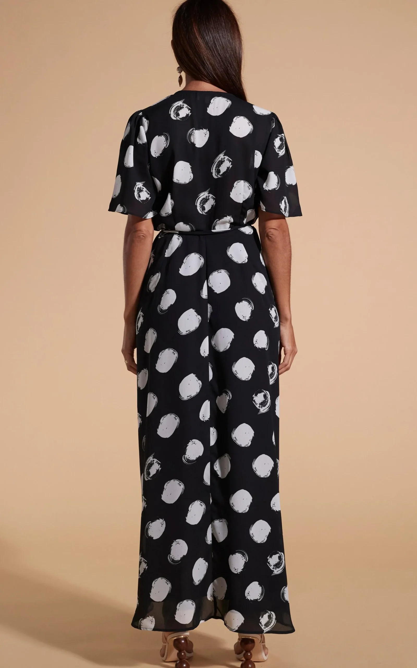 Jenna Maxi Dress In White On Black Dot