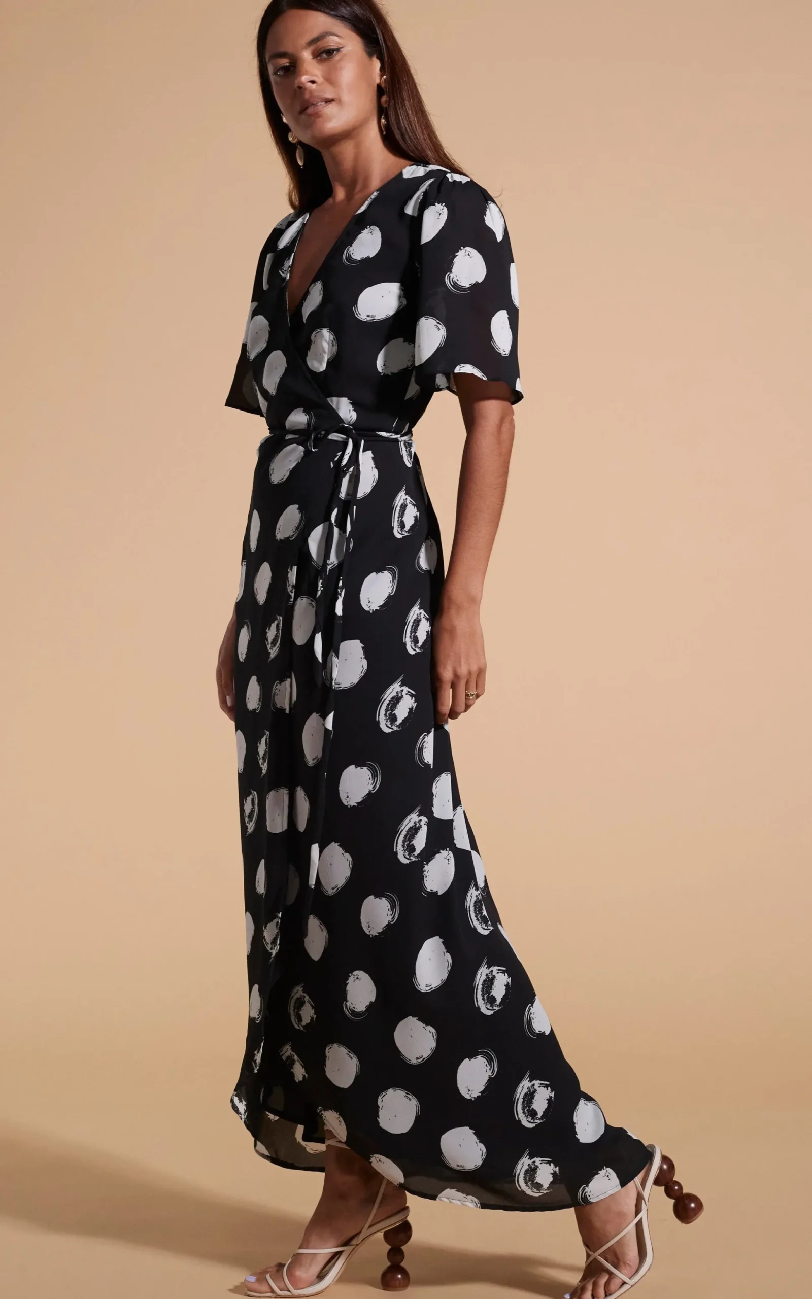 Jenna Maxi Dress In White On Black Dot