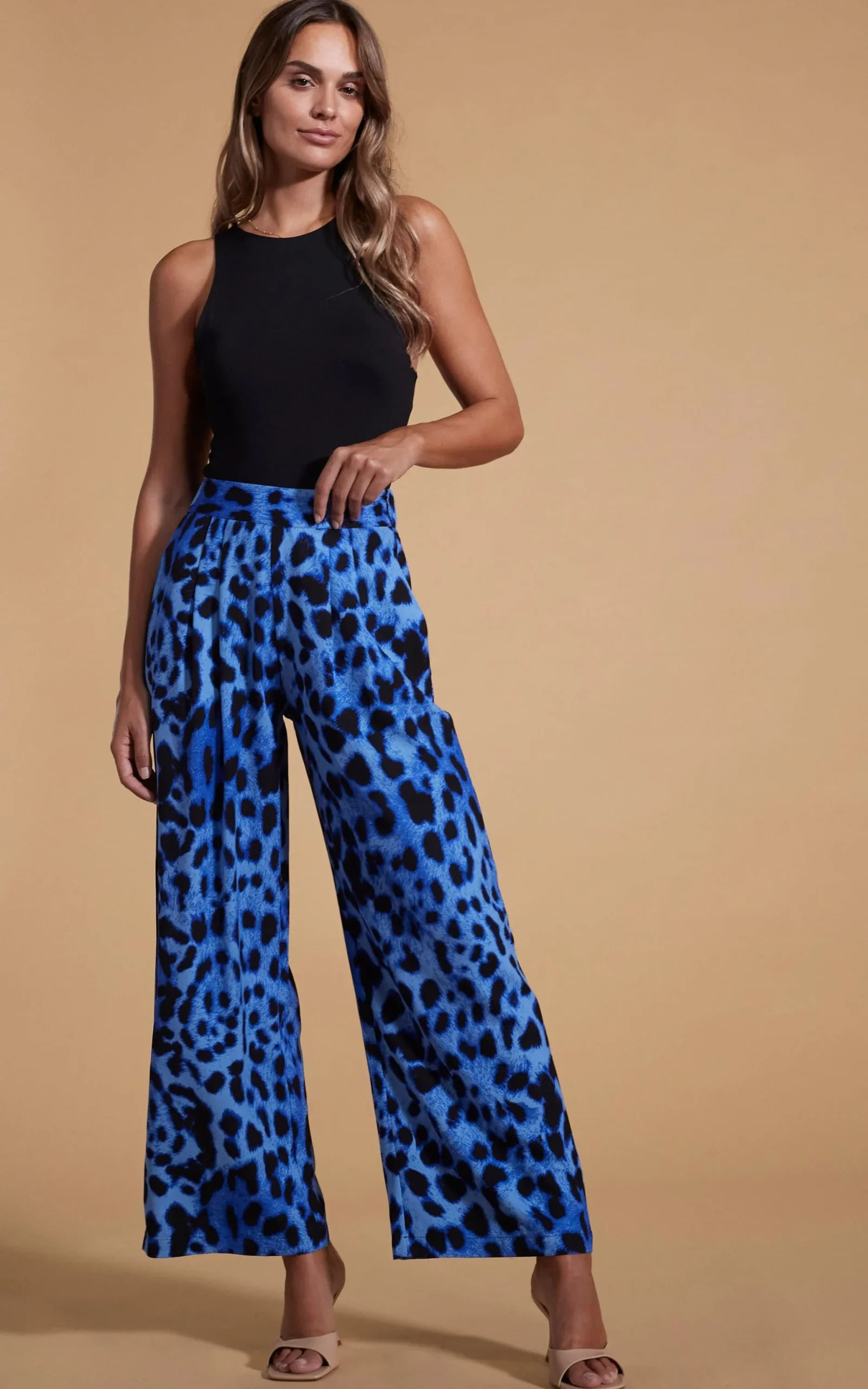 Joey Palazzo Trousers In Bright Blue Leopard