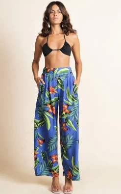 Joey Palazzo Trousers In Blue Tropical
