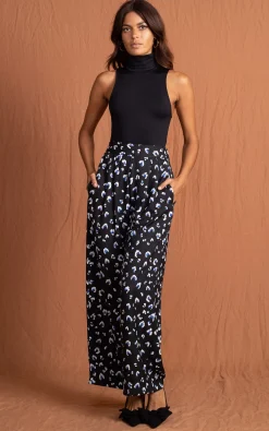 Joey Palazzo Trousers In Abstract White On Black Leopard