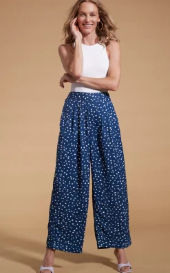 Joey Palazzo Trousers In Abstract White On Navy