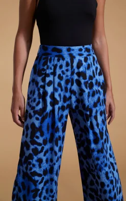 Joey Palazzo Trousers In Bright Blue Leopard