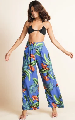 Joey Palazzo Trousers In Blue Tropical