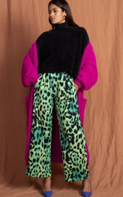 Joey Palazzo Trousers In Lime Leopard