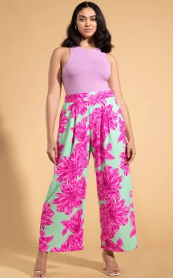 Joey Palazzo Trousers In Pink On Mint Bloom