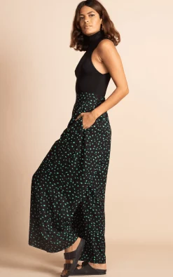 Joey Palazzo Trousers In Abstract Green On Black