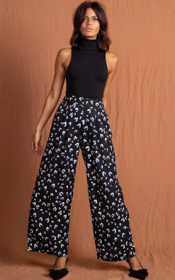 Joey Palazzo Trousers In Abstract White On Black Leopard