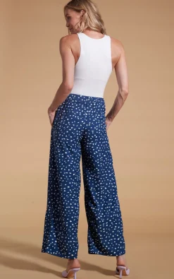 Joey Palazzo Trousers In Abstract White On Navy