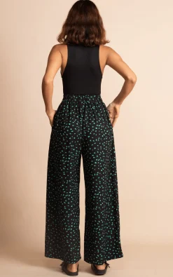 Joey Palazzo Trousers In Abstract Green On Black
