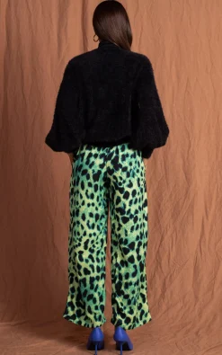 Joey Palazzo Trousers In Lime Leopard