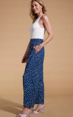 Joey Palazzo Trousers In Abstract White On Navy