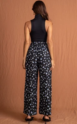 Joey Palazzo Trousers In Abstract White On Black Leopard
