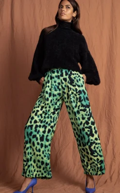 Joey Palazzo Trousers In Lime Leopard