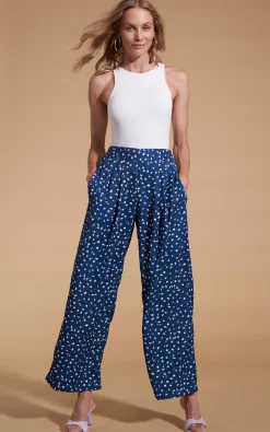 Joey Palazzo Trousers In Abstract White On Navy
