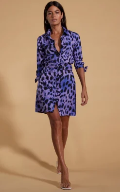 Jonah Mini Shirt Dress In Lilac Leopard