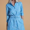 Jonah Mini Shirt Dress In Abstract White On Blue